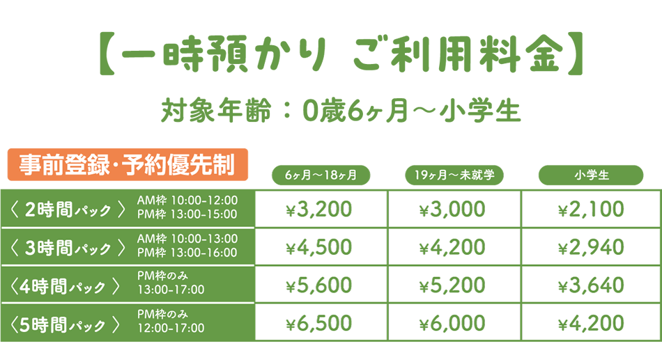 hatt緑地公園　ご利用料金